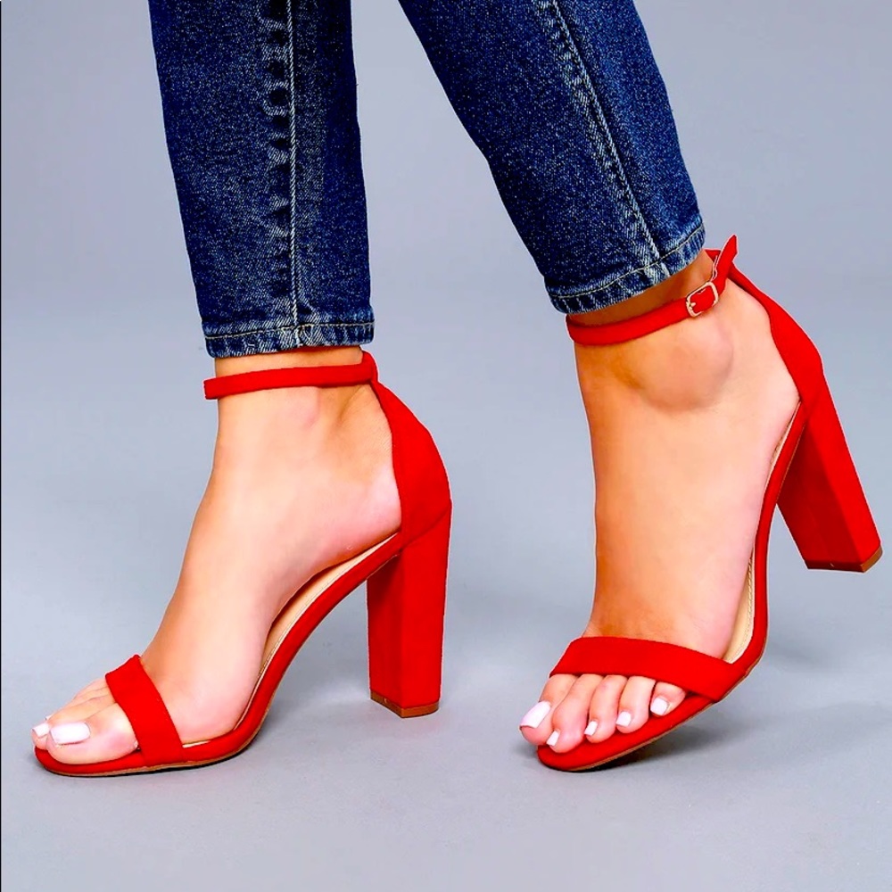 Taylor red suede ankle strap heels Lulu 9